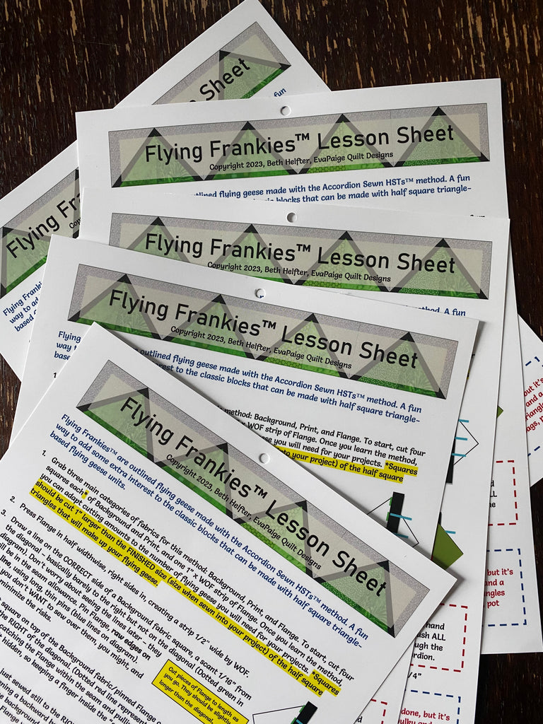 Flying Frankies™ Lesson Sheet – EvaPaige Quilt Designs